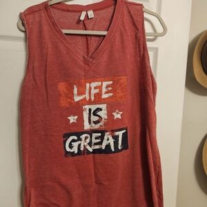 Cato Red Graphic V-Neck Tank Top - 'Life Is Great'